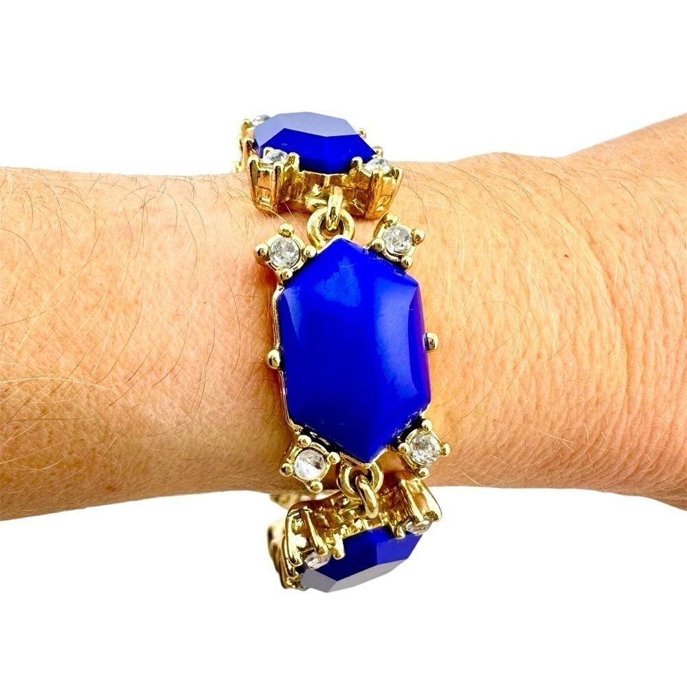 J Crew Bracelet in Shiny Gold-tone with Blue Stones and Small Rhinestones